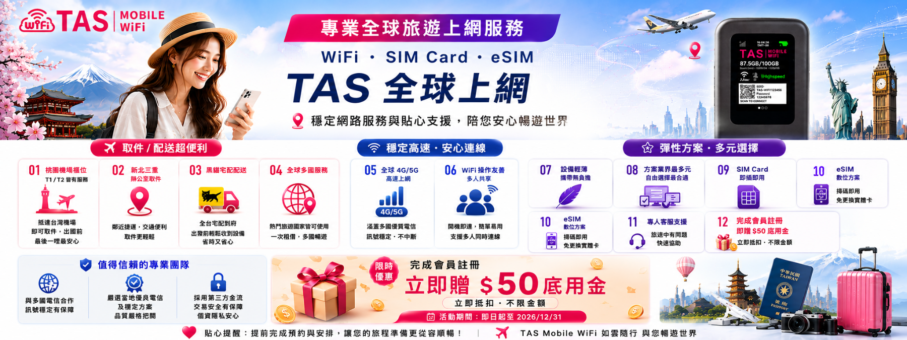 TAS Mobile WiFi 全球旅遊上網服務|WiFi租借、SIM Card、eSIM 與多國高速網路方案